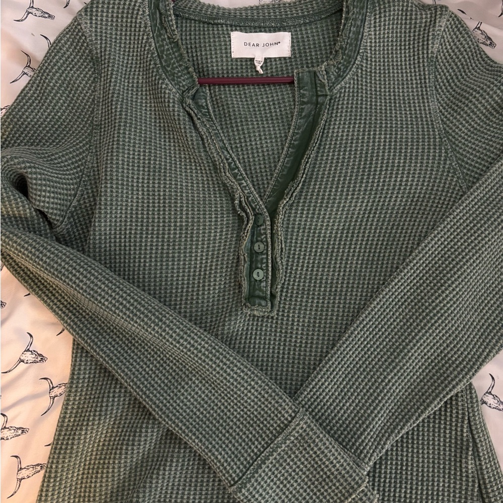 Dear John Moss Green Waffle Knit Henley
